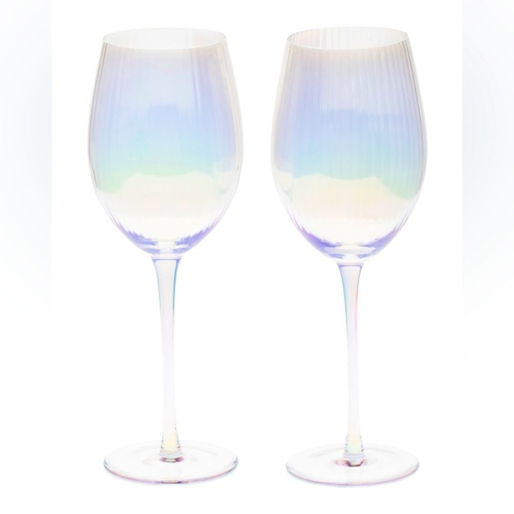 Iridescent Ribbed optic luster Wine Glass Set, NIB